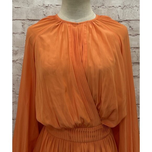 RAMY BROOK Smocked Waist Mini Dress Long Sleeve Orange Open Back Size S Festival - Picture 2 of 5